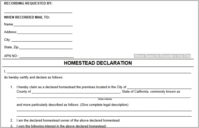 Free Homestead Declaration Template State Of Washington