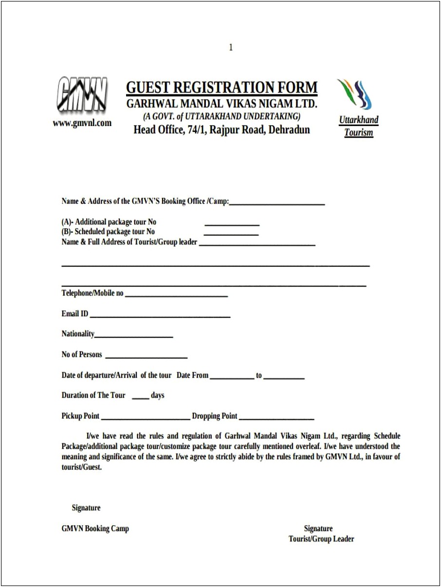 Free Hotel Guest Registration Form Template