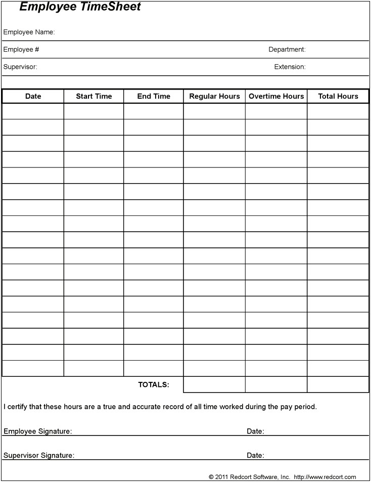 Free Hourly Time Sheet Printable Template