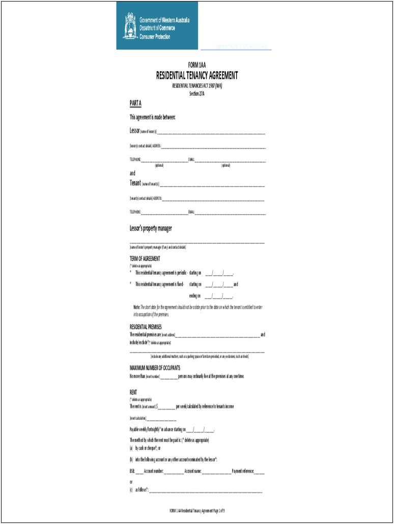 Free House Rental Agreement Form Template