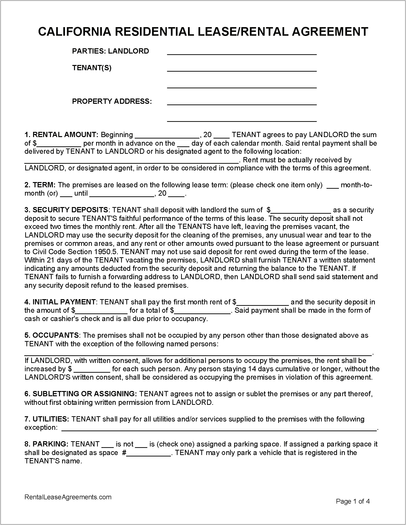 Free House Rental Application Form Template