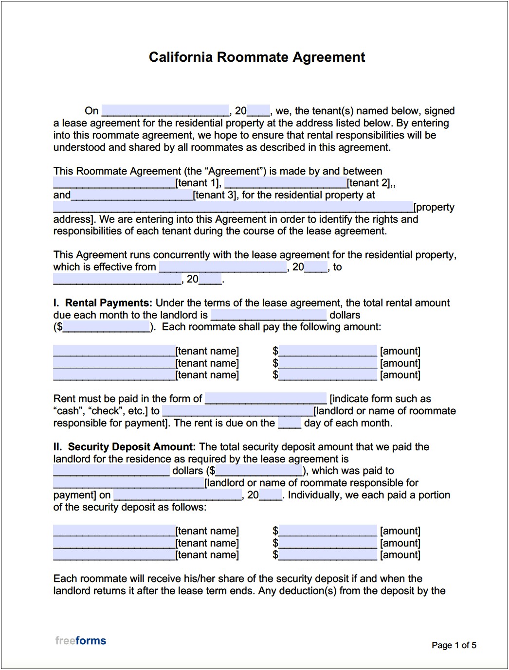 Free House Share Tenancy Agreement Template