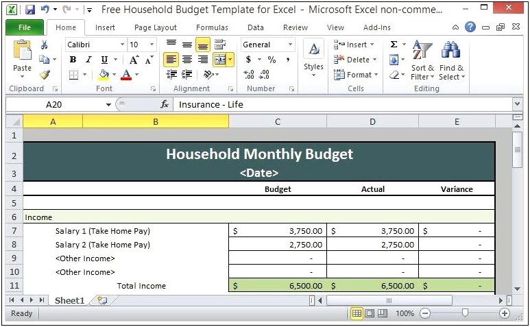 Free Income And Expenditure Spreadsheet Template