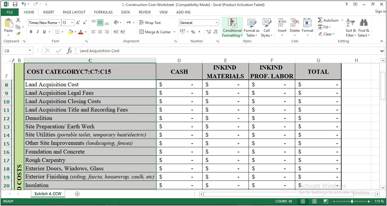 Free Income Project Cost Projection Template