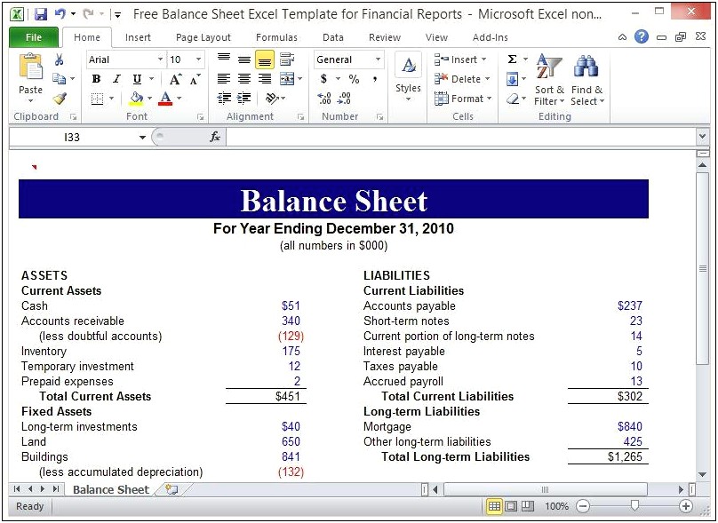 Free Income Statement And Balance Sheet Template