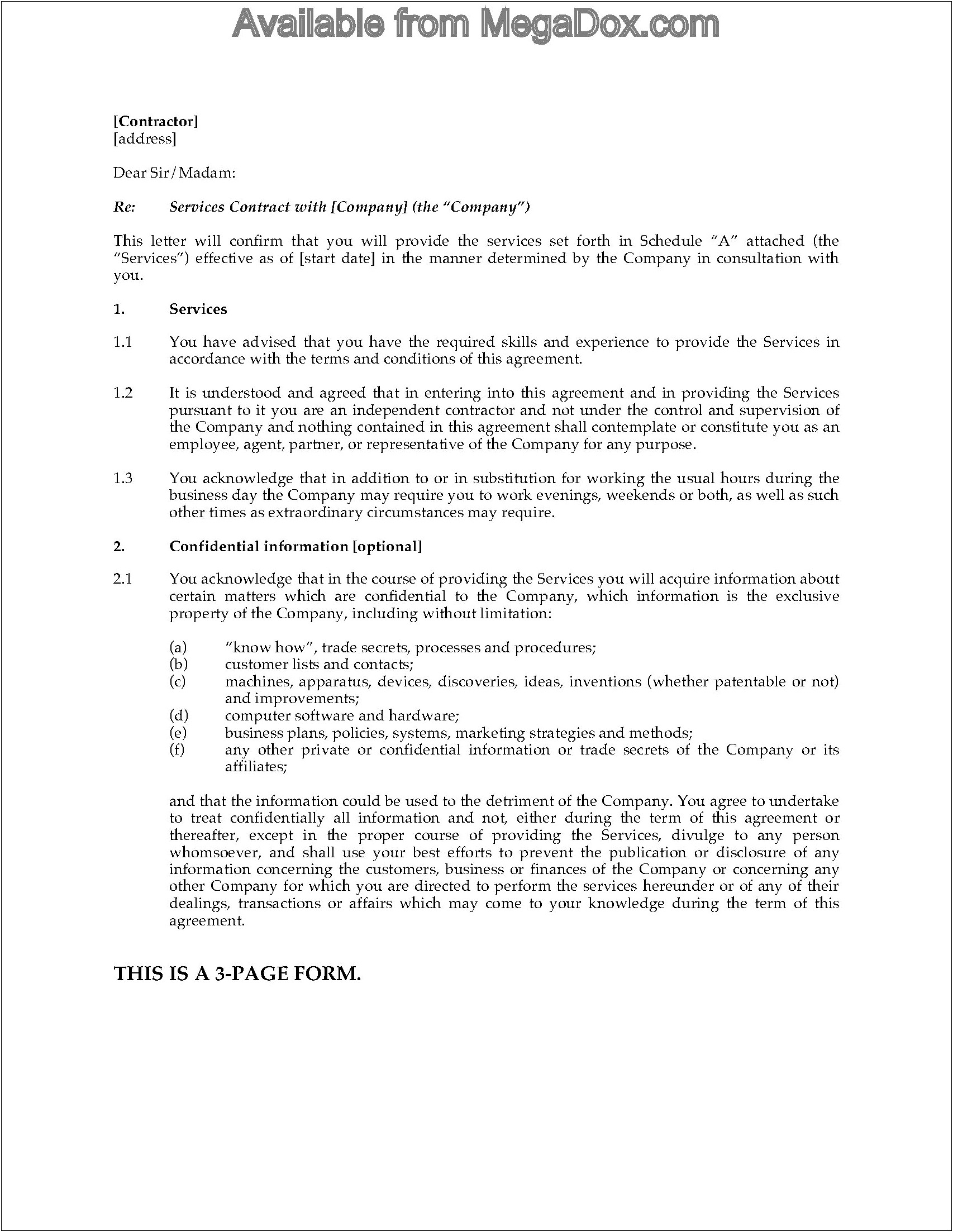 Free Independent Contractor Agreement Template Canada