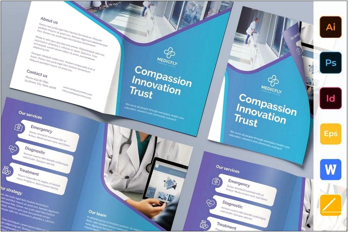 Free Indesign Bi Fold Hospital Announcement Brochure Templates