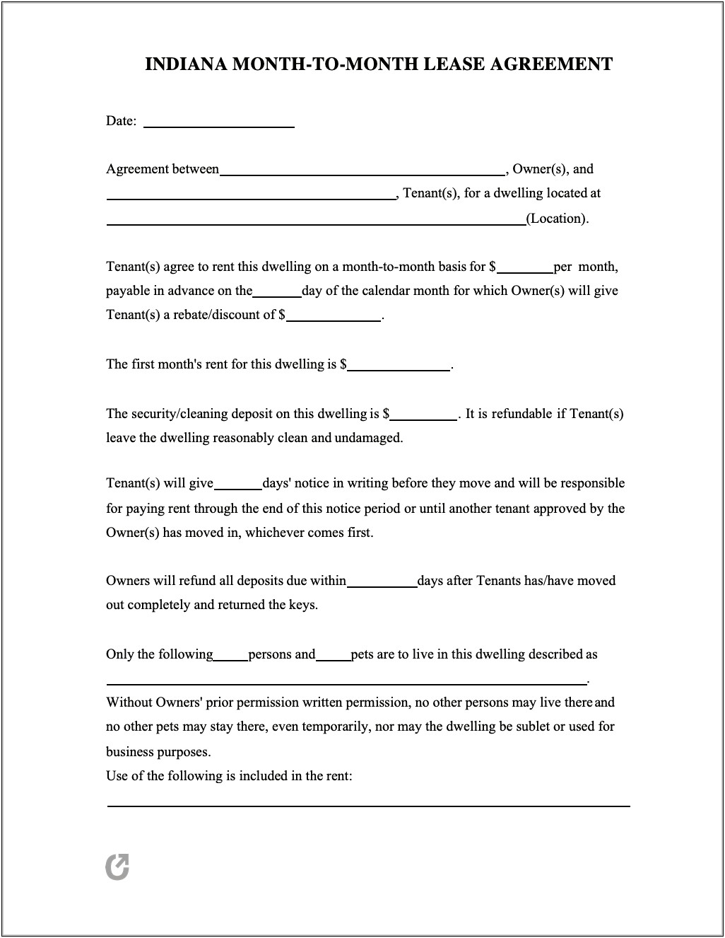 Free Indiana Residential Lease Agreement Template