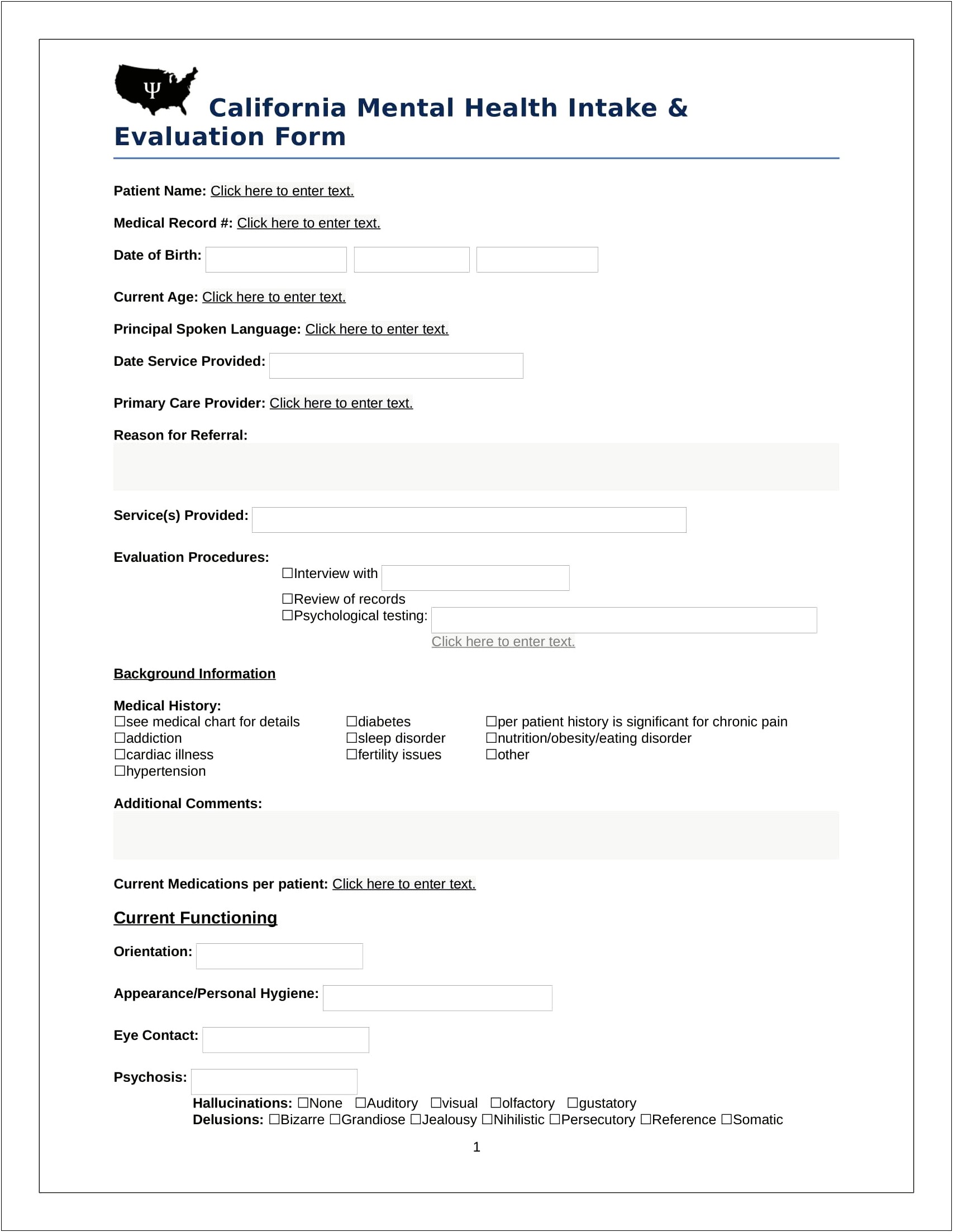 Free Intake Form Template For Mental Health