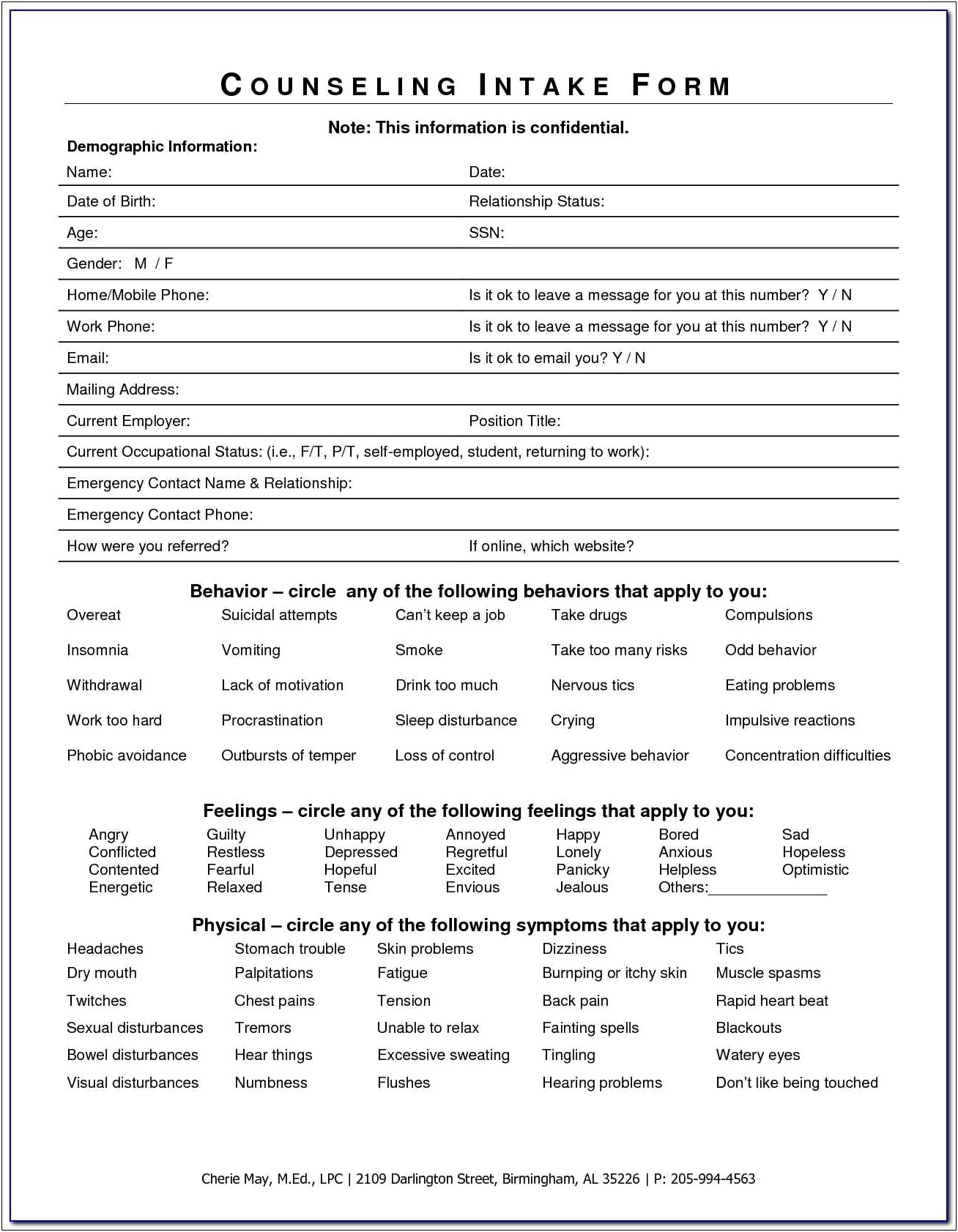 Free Intake Form Template For Student