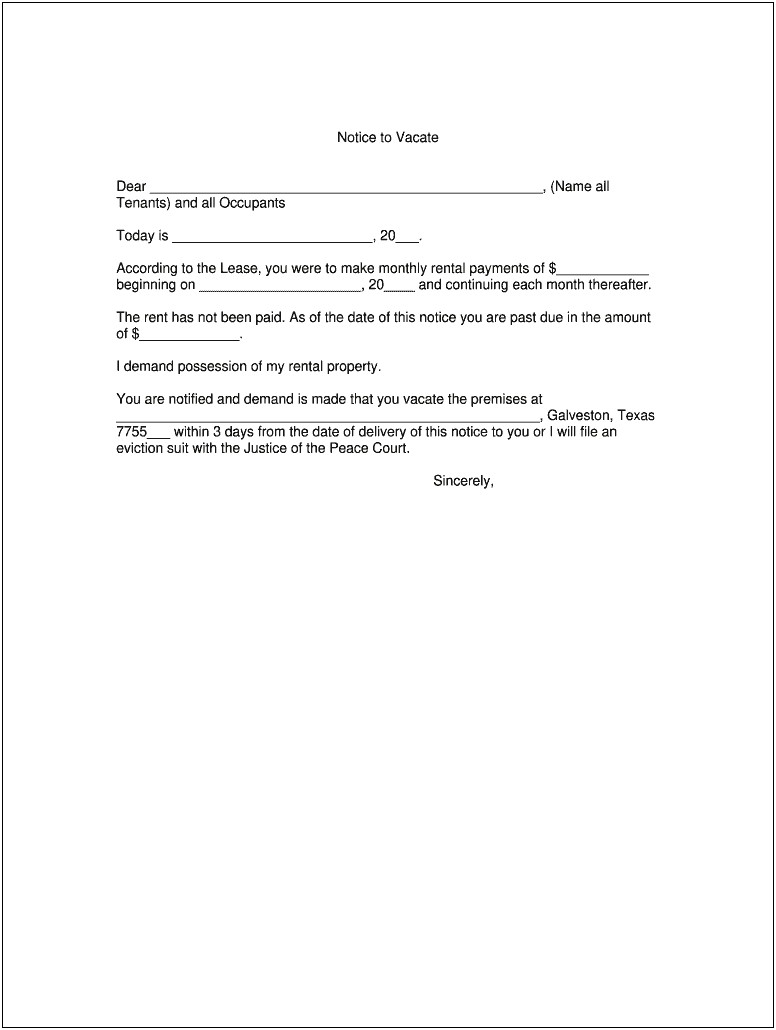 Free Intent To Vacate Letter Template