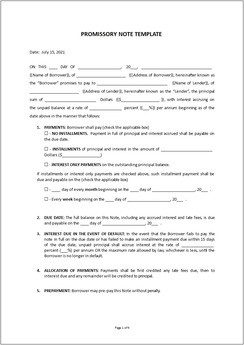 Free Interest Only Promissory Note Template