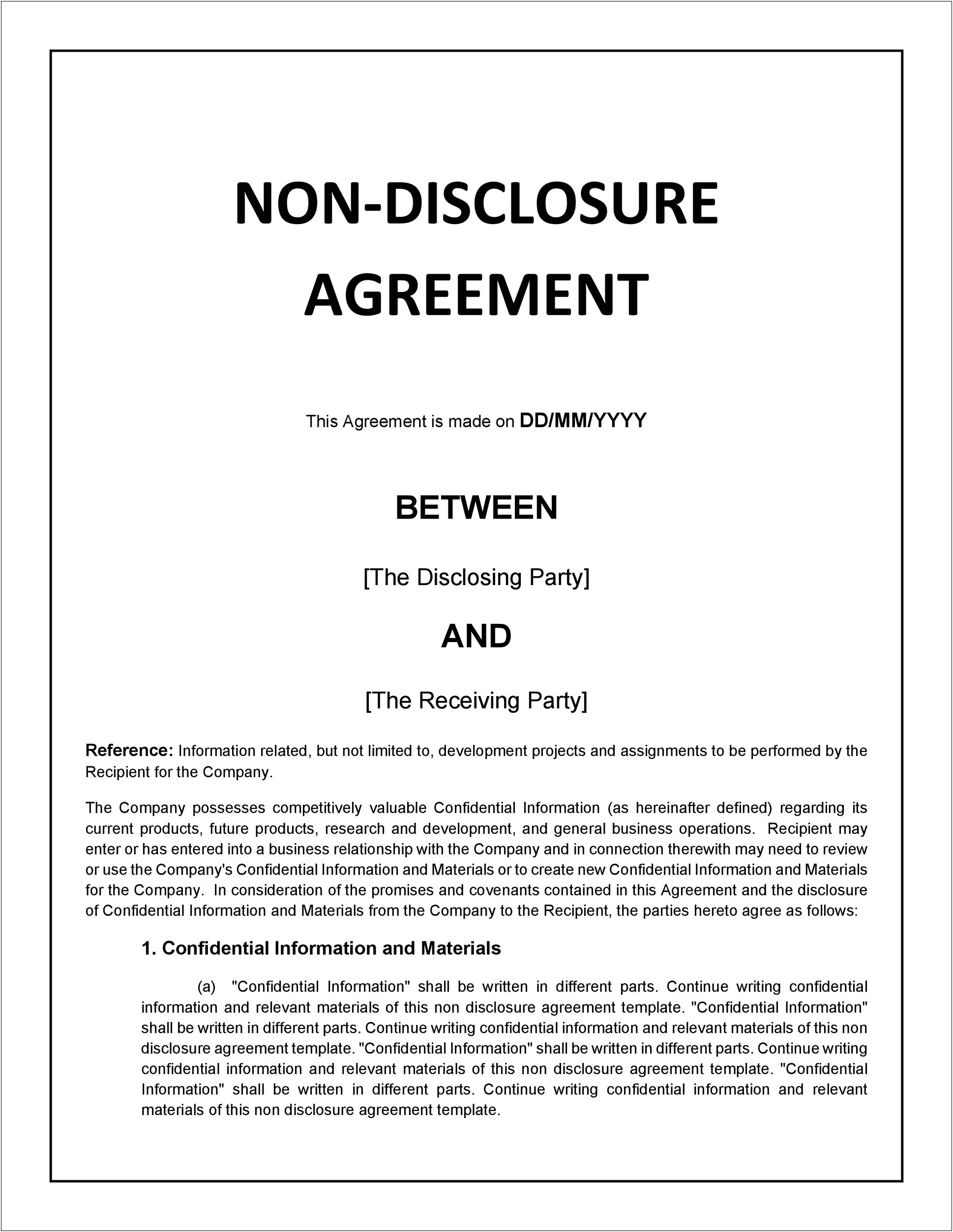 Free Interview Non Disclosure Agreement Template Word