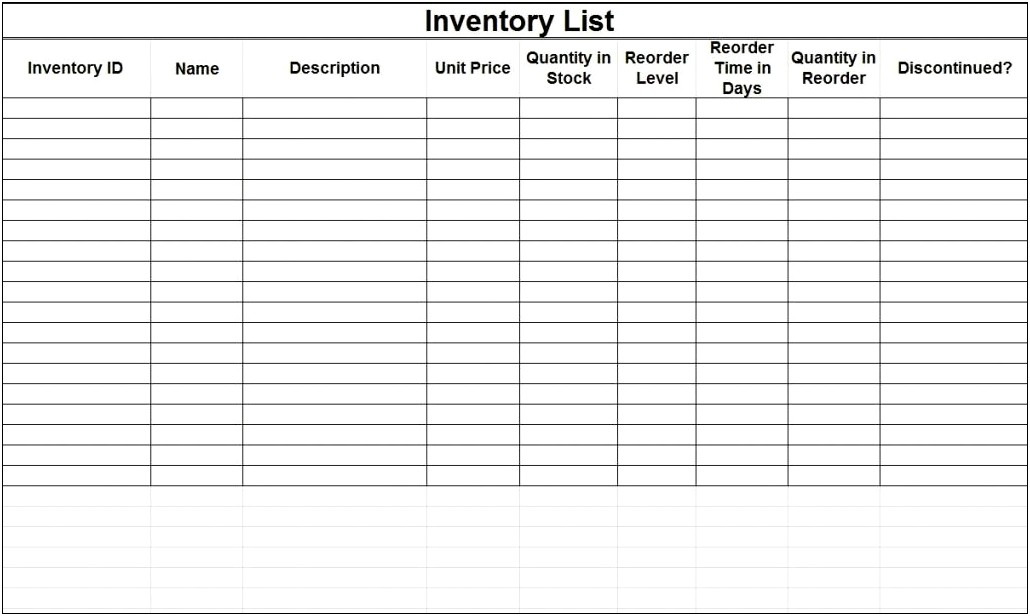 Free Inventory List Template For Landlords