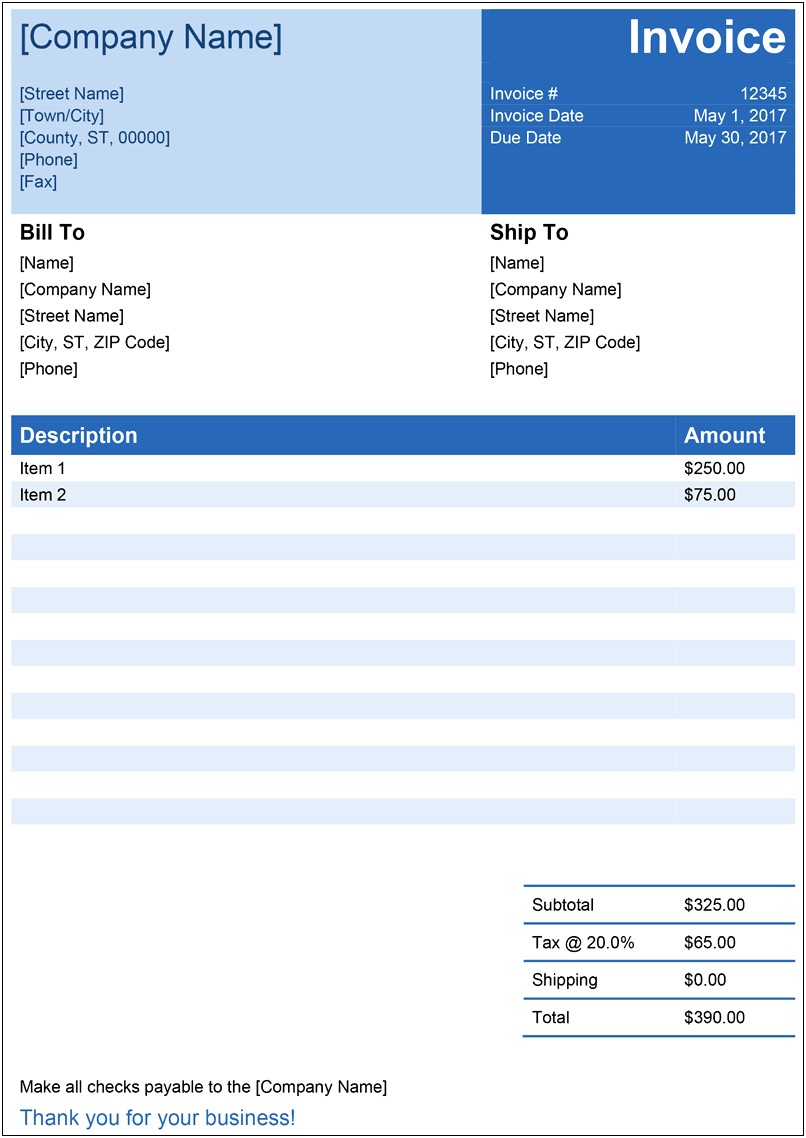 Free Invoice Template Download For Windows