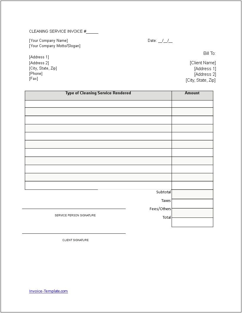 Free Invoice Template For Cleaning Service