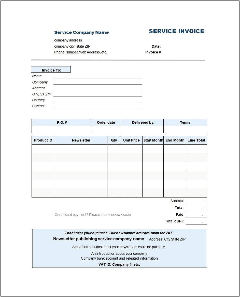 Free Invoice Template For Services Provided