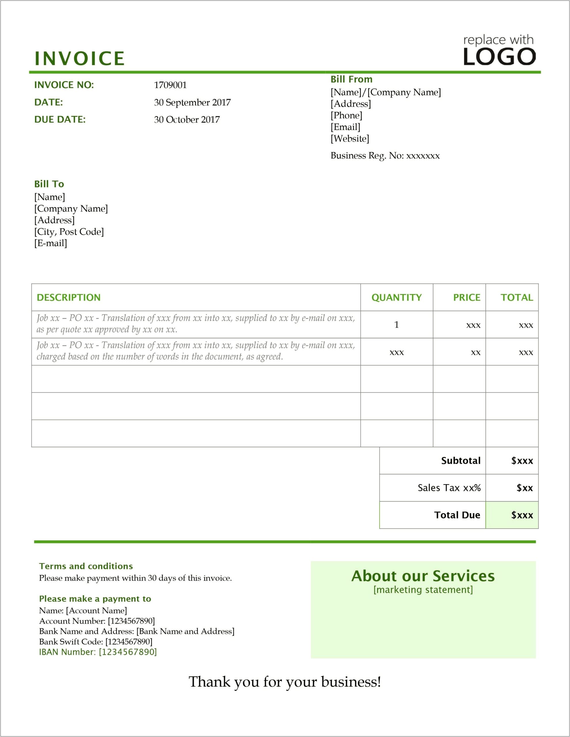 Free Invoice Template For Translation Work