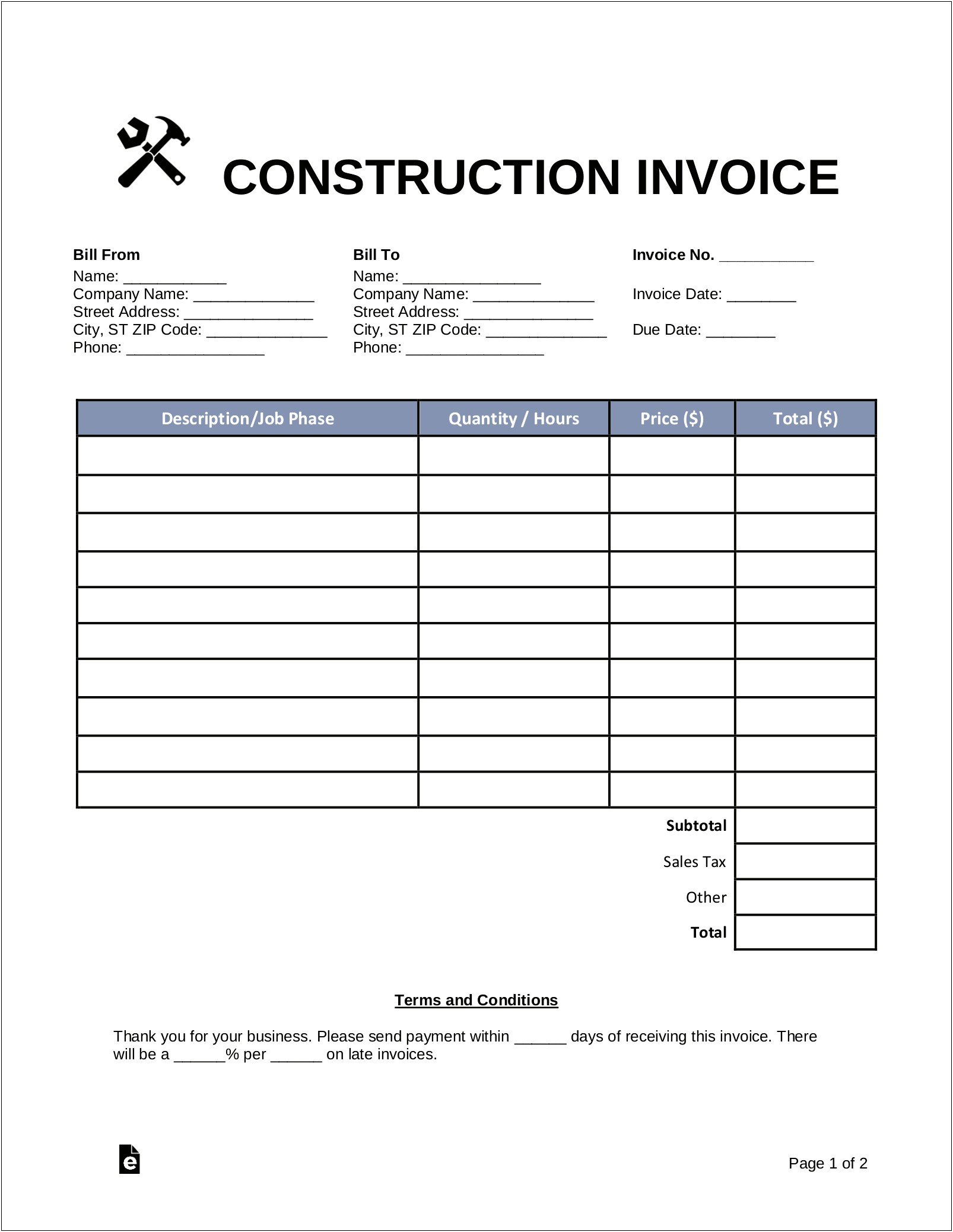 Free Invoice Template For Work Done