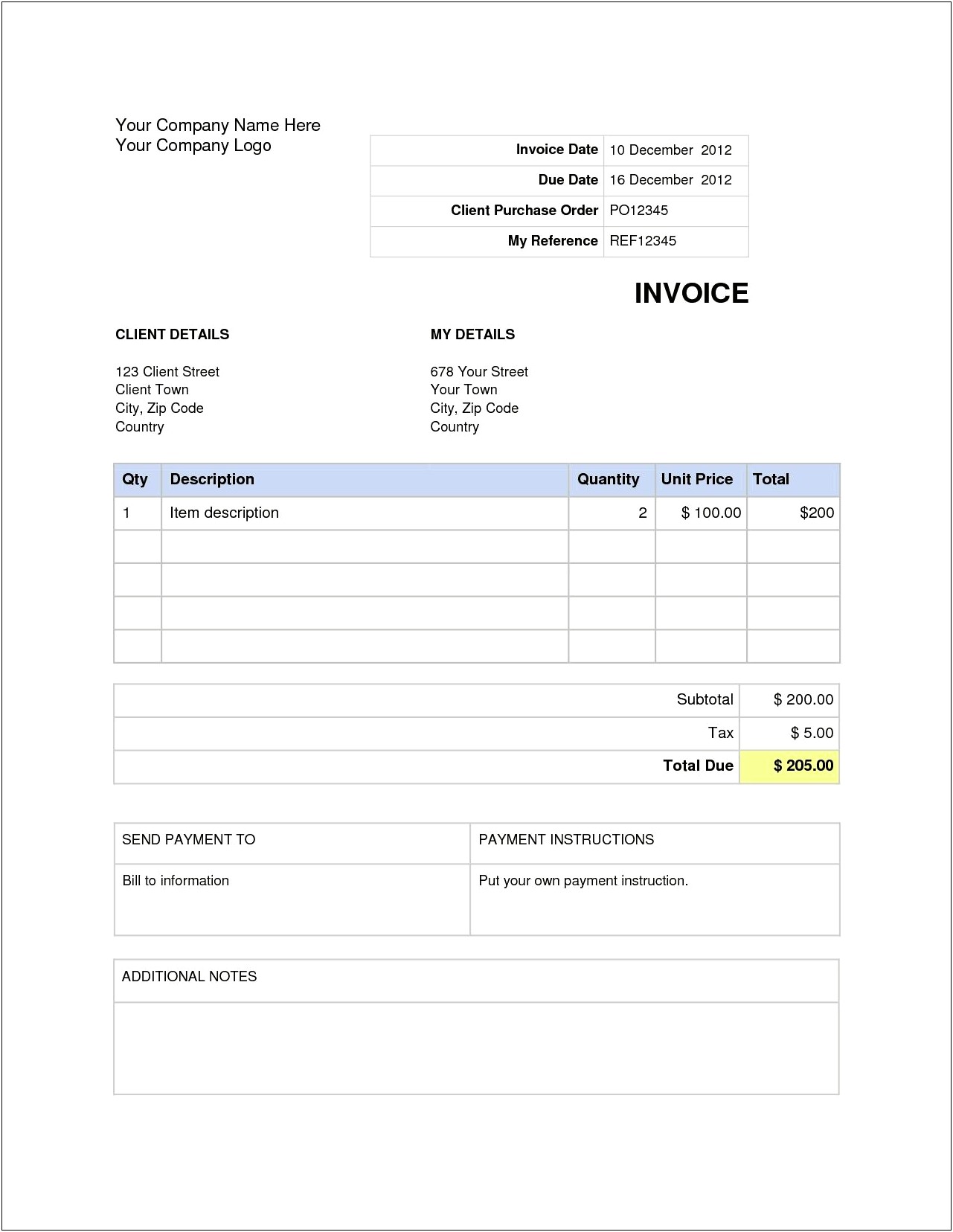 Free Invoice Template Microsoft Word 2010