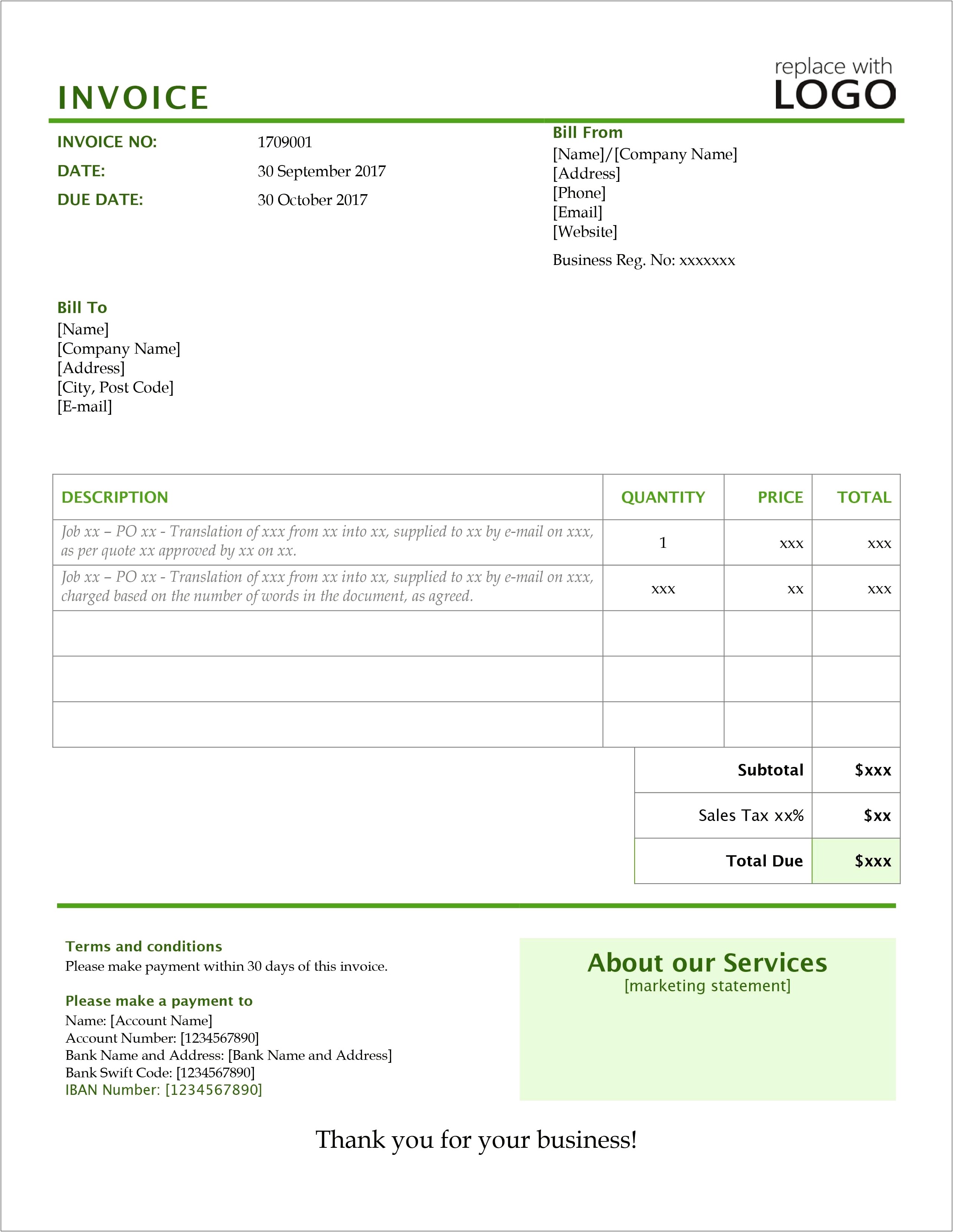 Free Invoice Template Uk Limited Company
