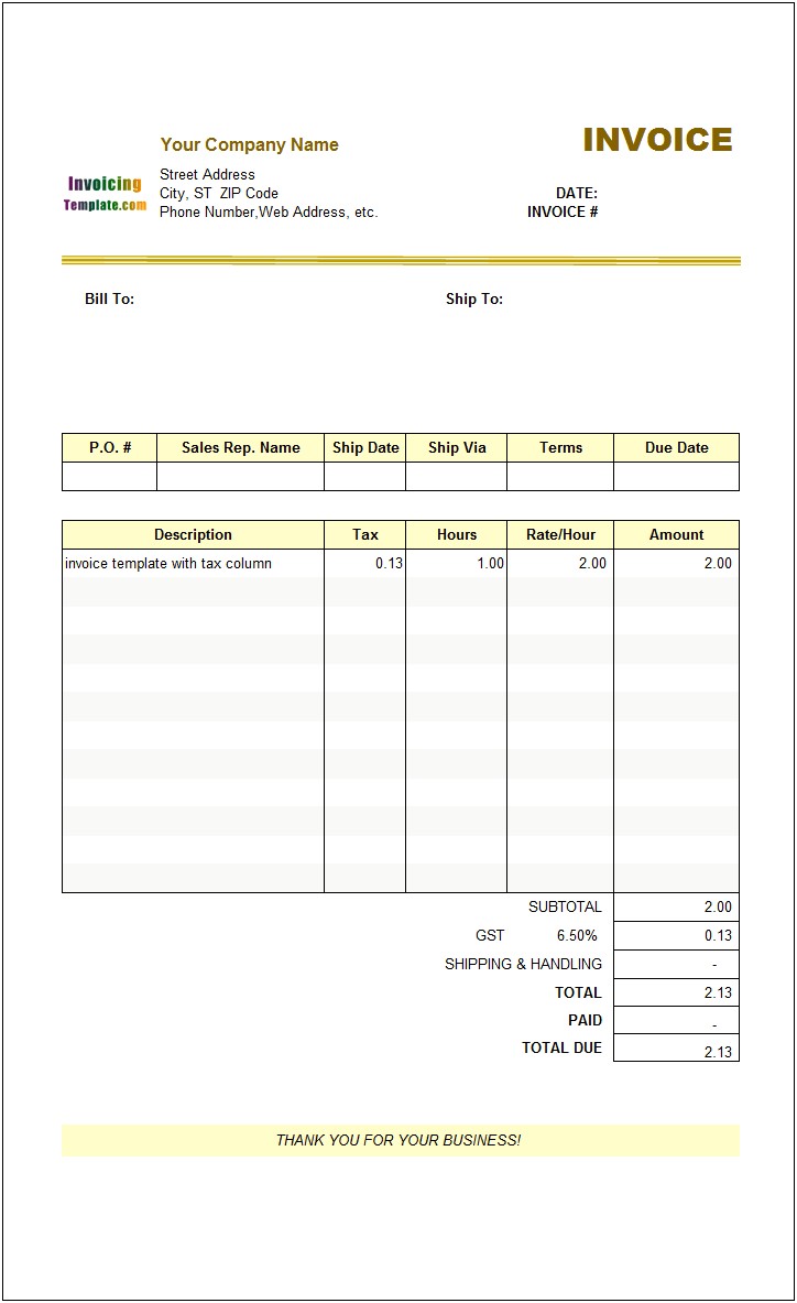 Free Invoice Template With Sales Tax