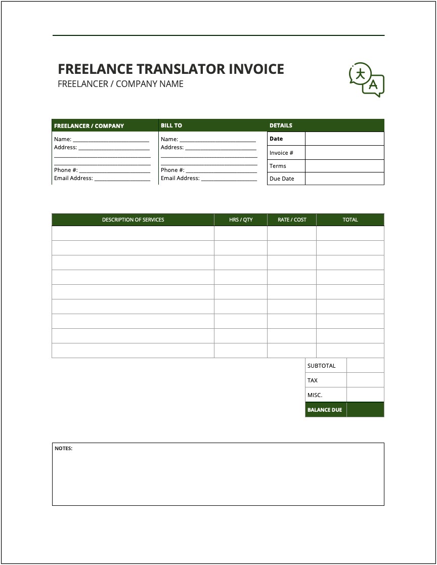 Free Invoice Templates For Foreign Language Services