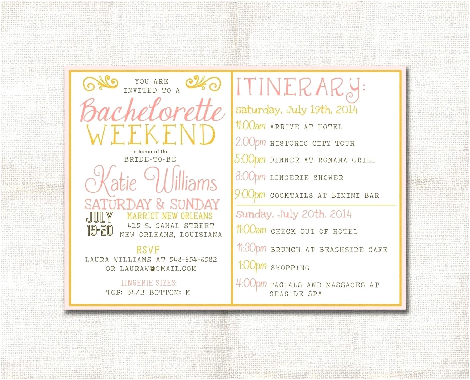 Free Itinerary Template For Bachelorette Weekend