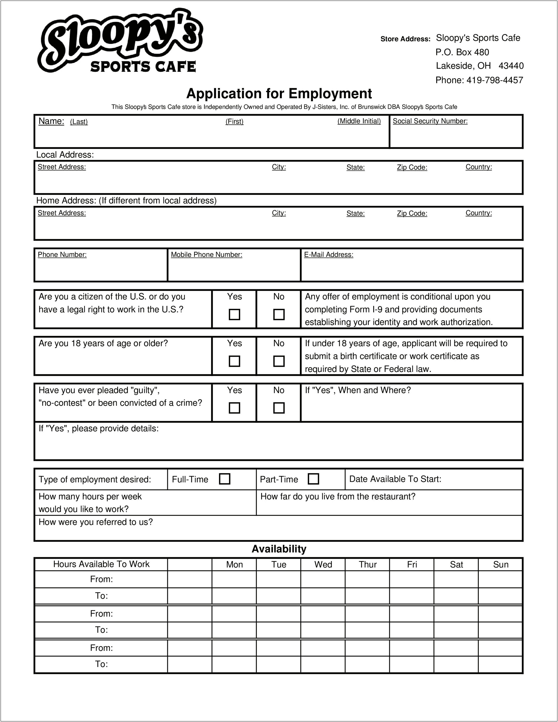 Free Job Form Application Template Google Docs