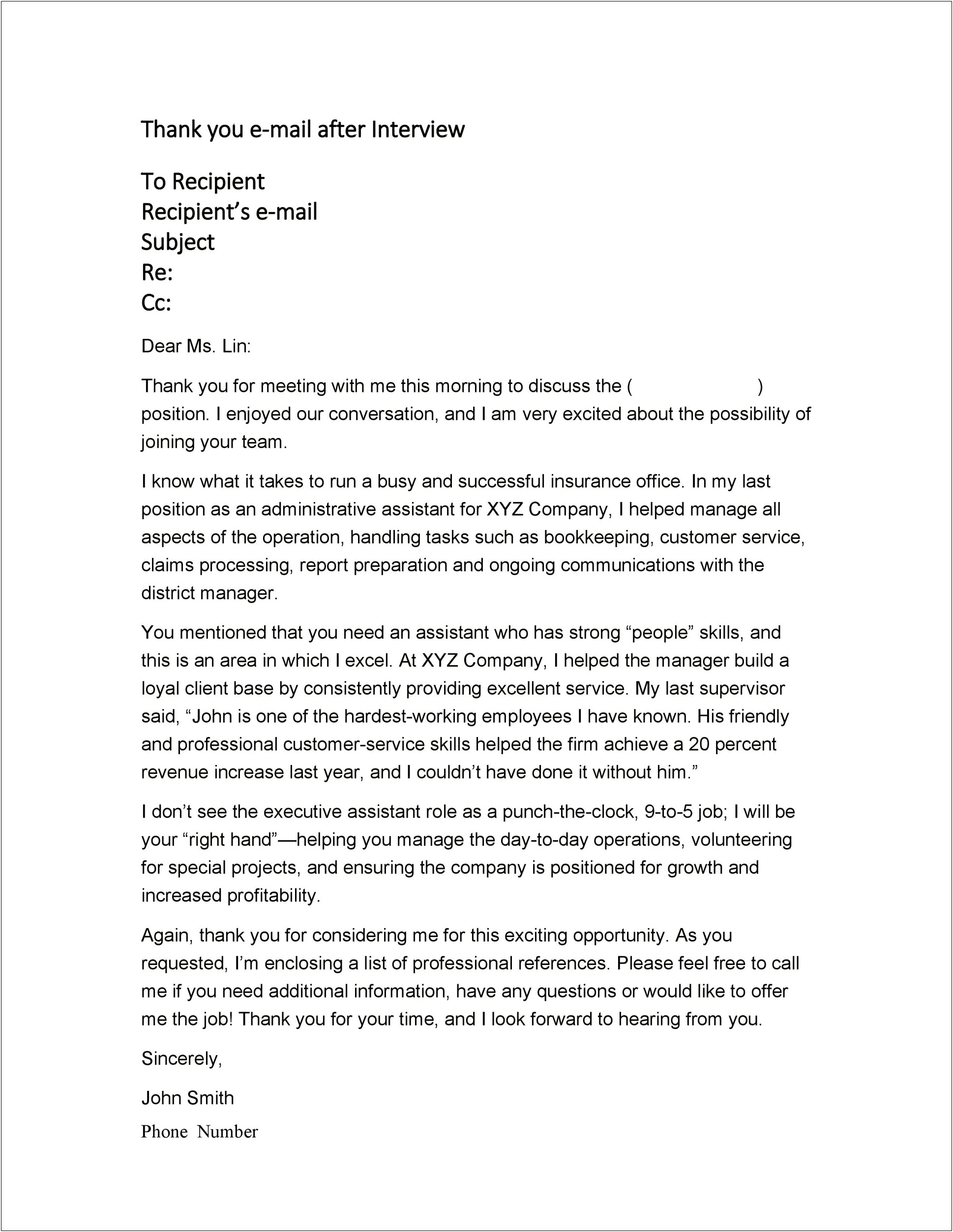 Free Job Interview Thank You Letter Template