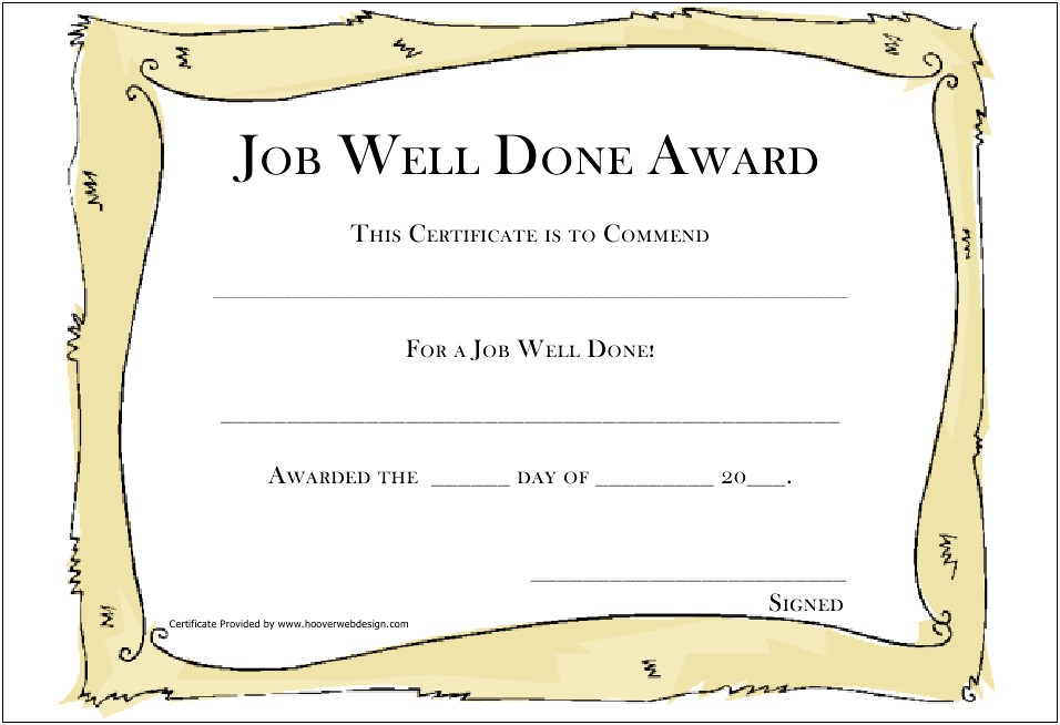 Free Job Well Done Certificate Template