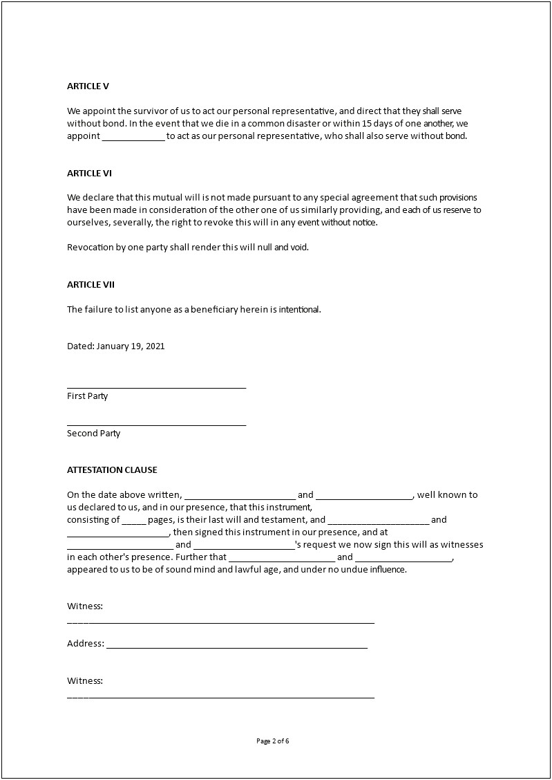 Free Joint Will And Testament Template