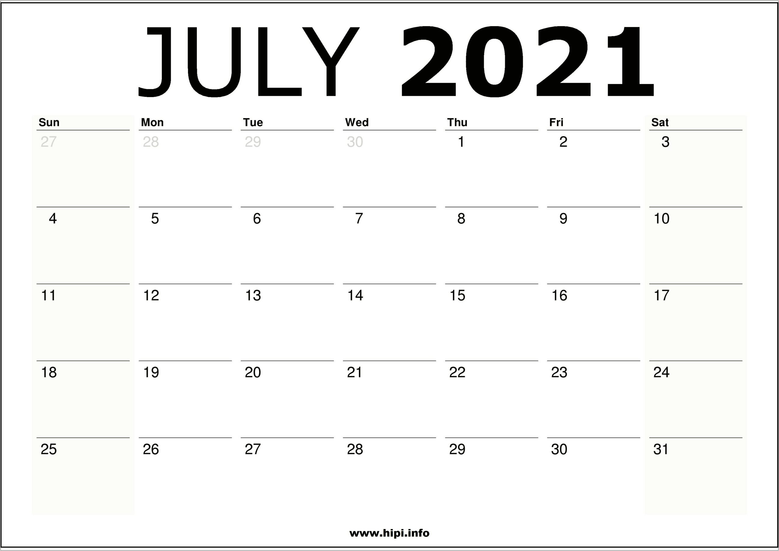 Free July 2020 Calendar Template To Print