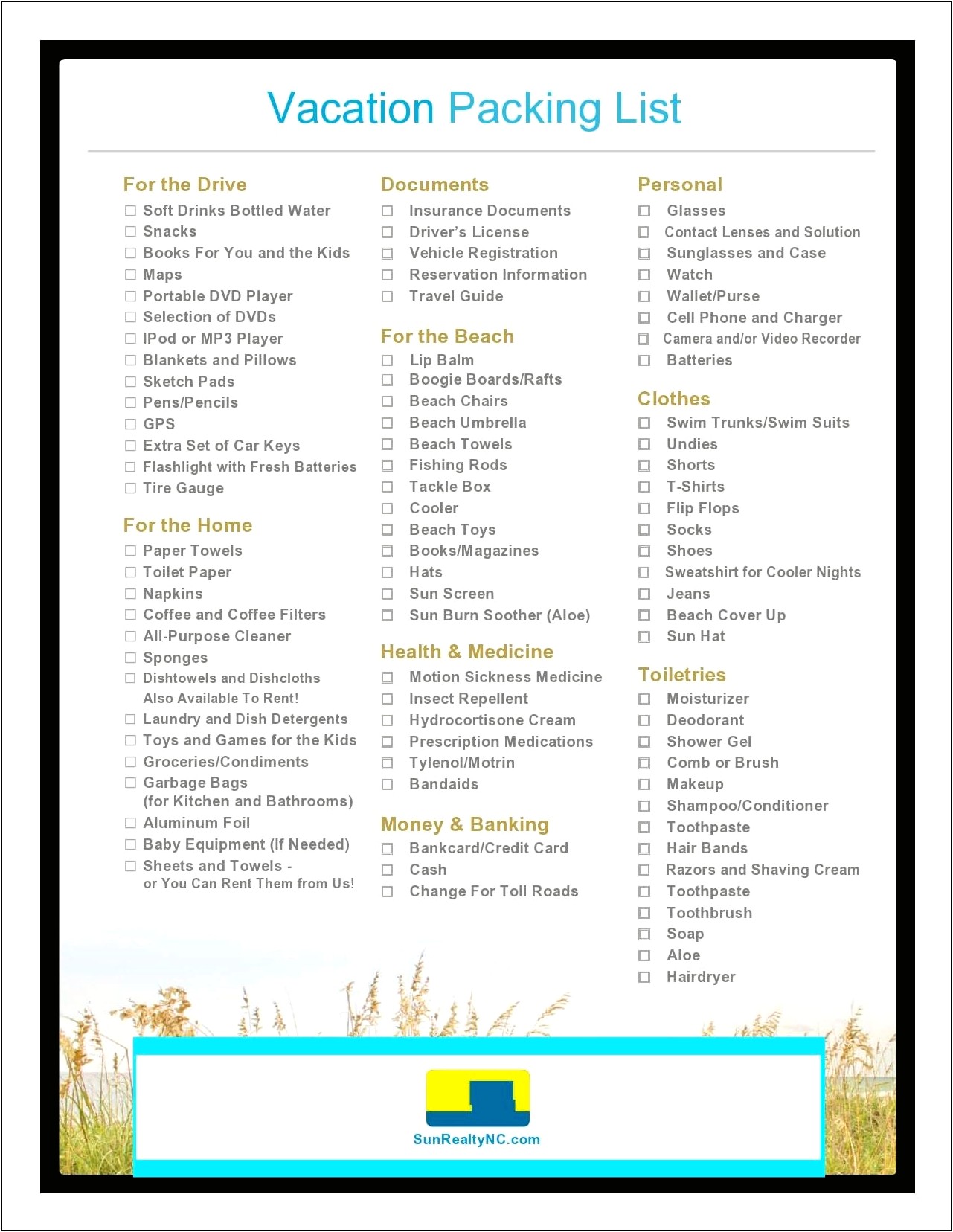 Free Kid Vacation Packing List Template