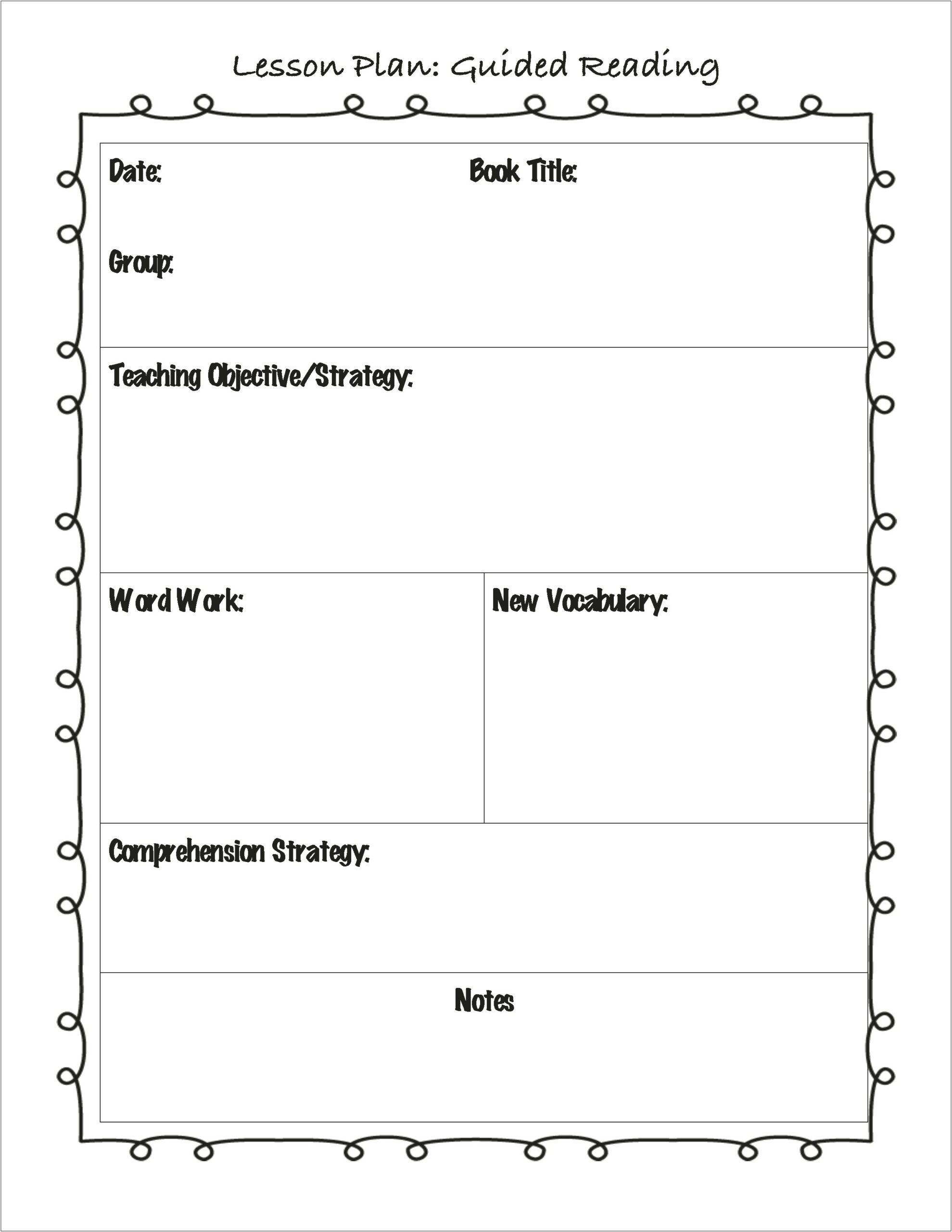 Free Kinder Weekly Guided Reading Lesson Plan Template