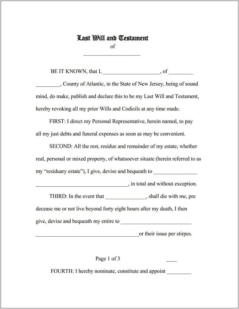 Free Last Will And Testament Template Canada