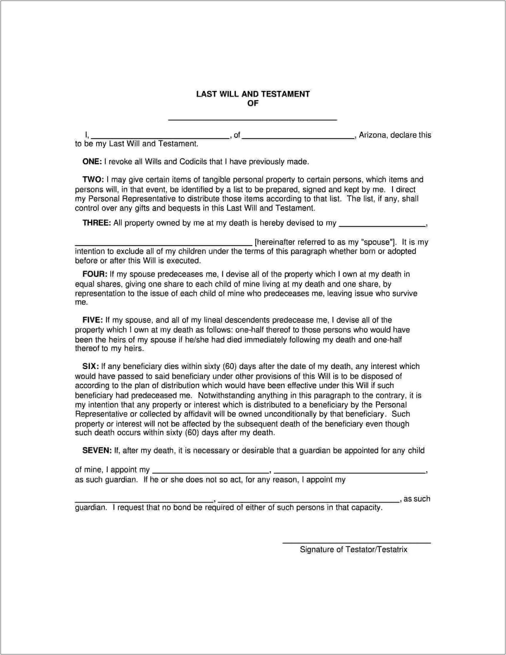 Free Last Will And Testament Template For Virginia