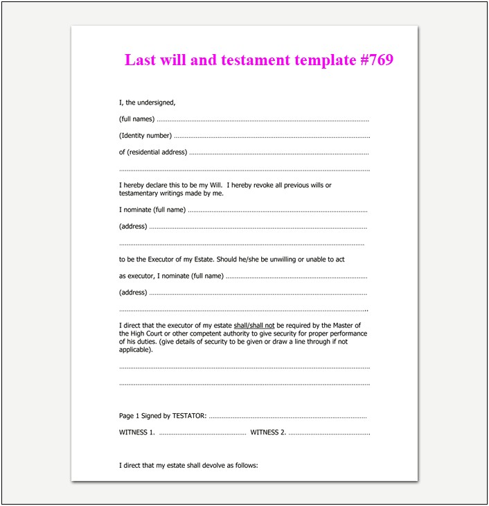 Free Last Will And Testament Template Pa