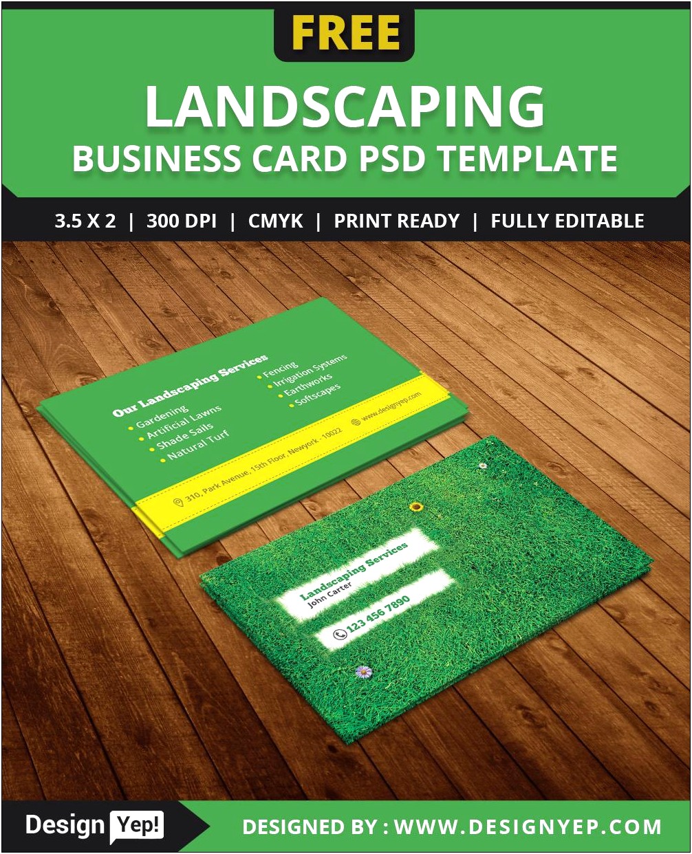Free Lawn Care Business Card Psd Template