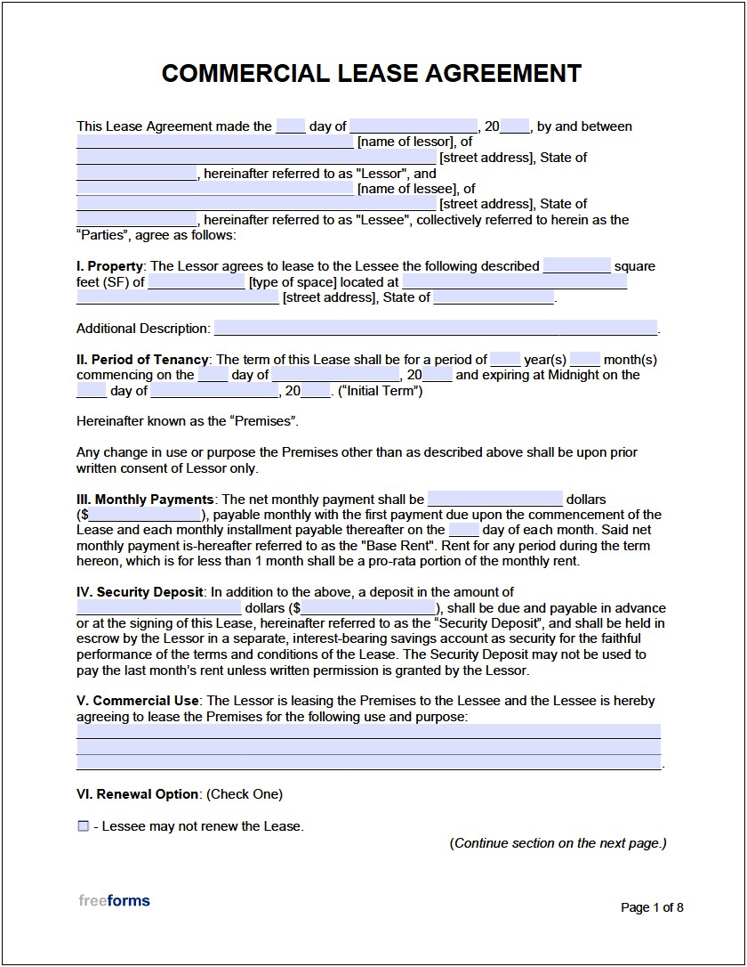 Free Lease Renewal Agreement Florida Template