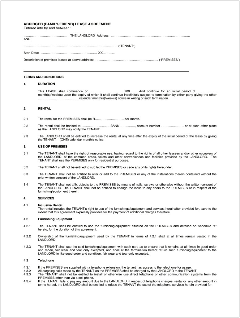 Free Lease Template For Adult Child