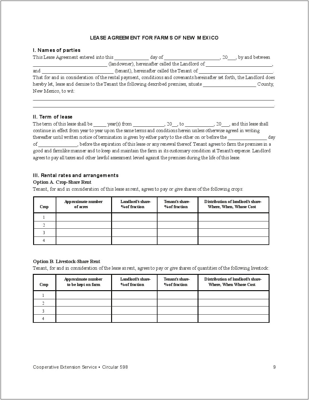 Free Lease Template New Mexico Pdf