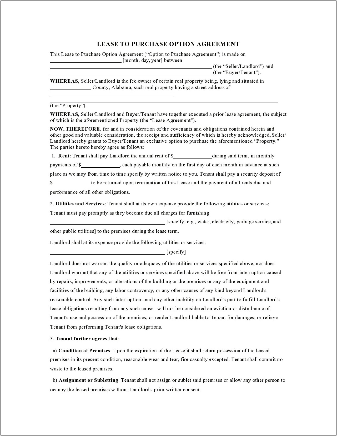 Free Lease To Buy Agreement Template