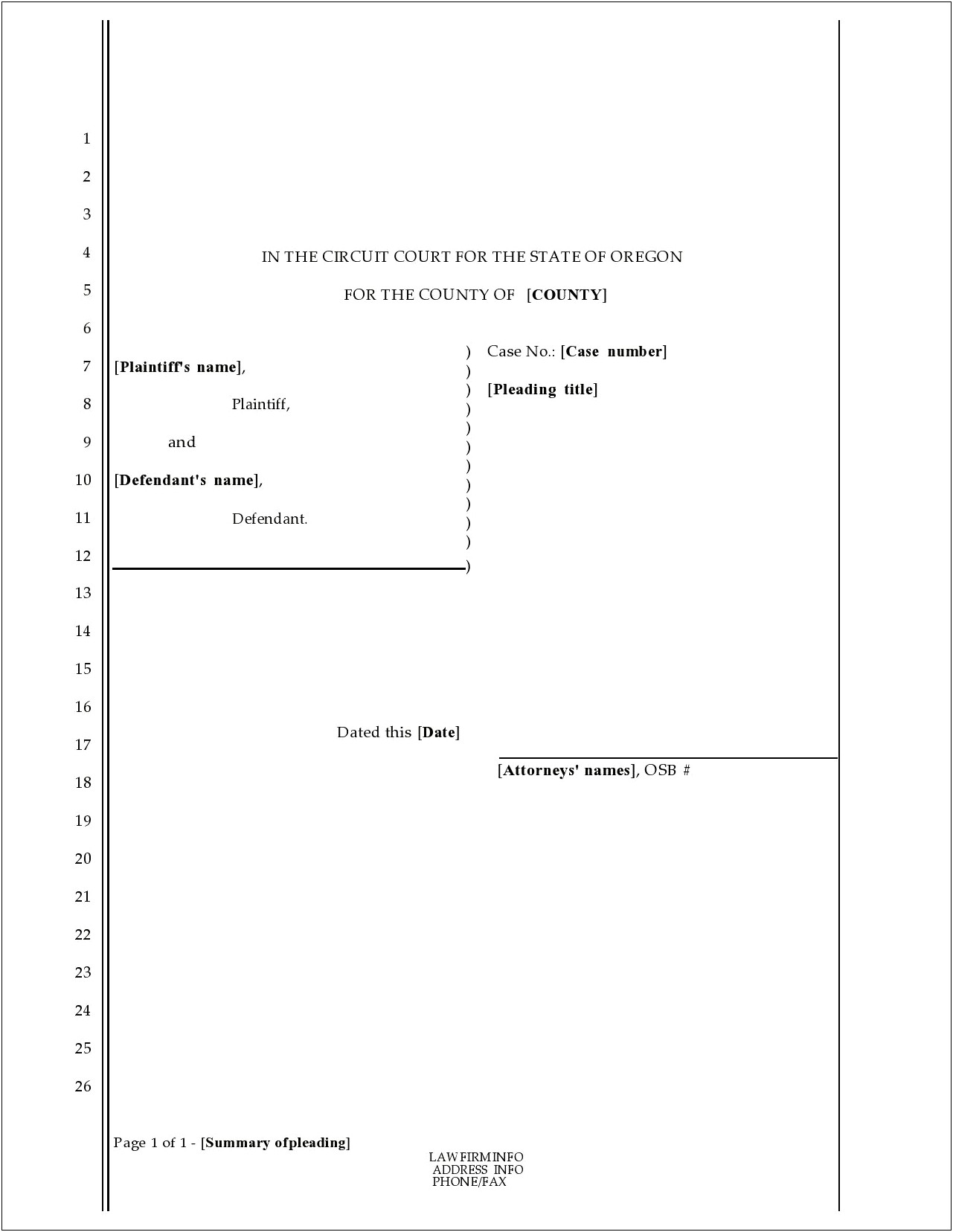Free Legal Pleading Template For Word