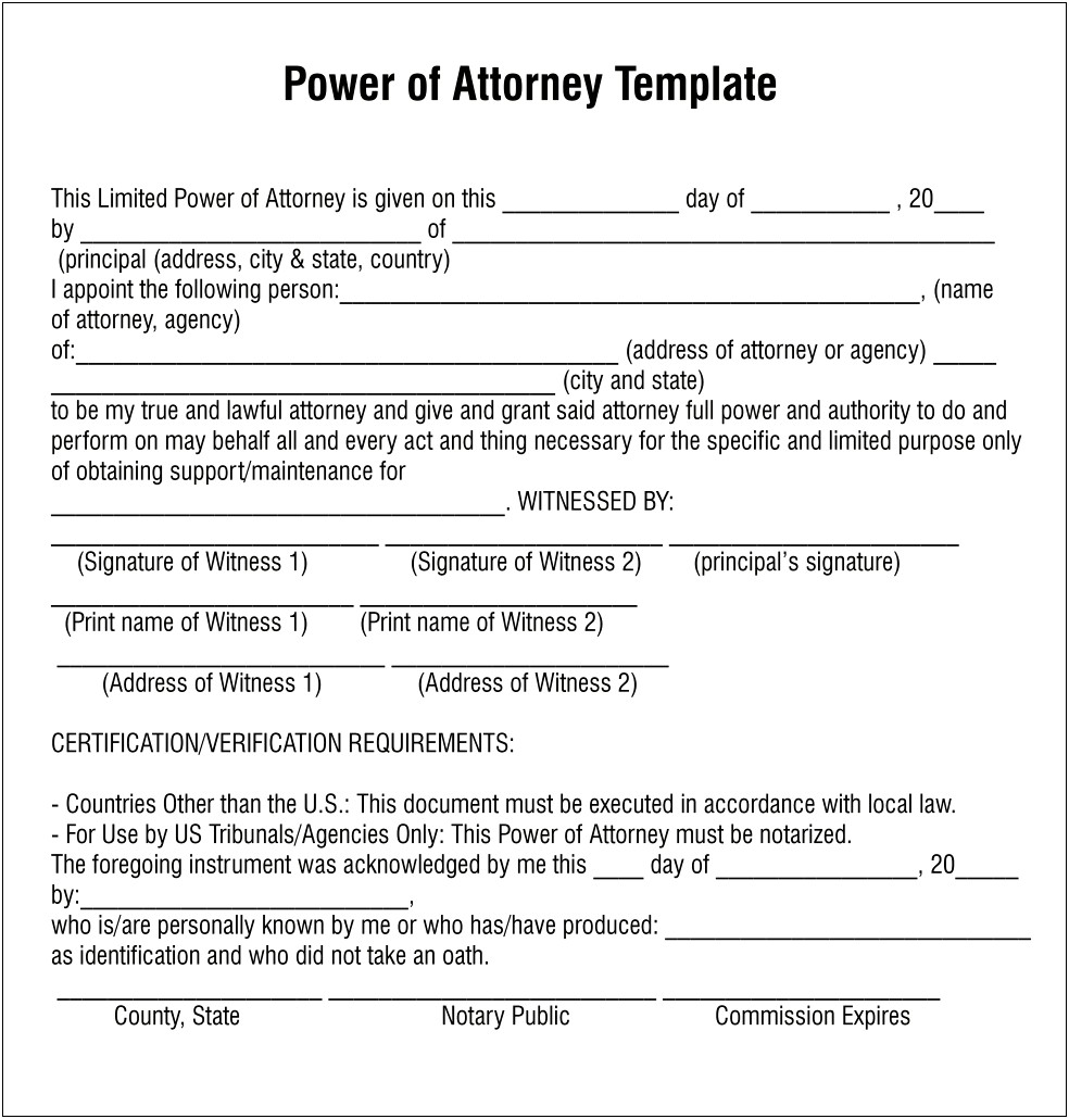 Free Legal Power Of Attorney Templates