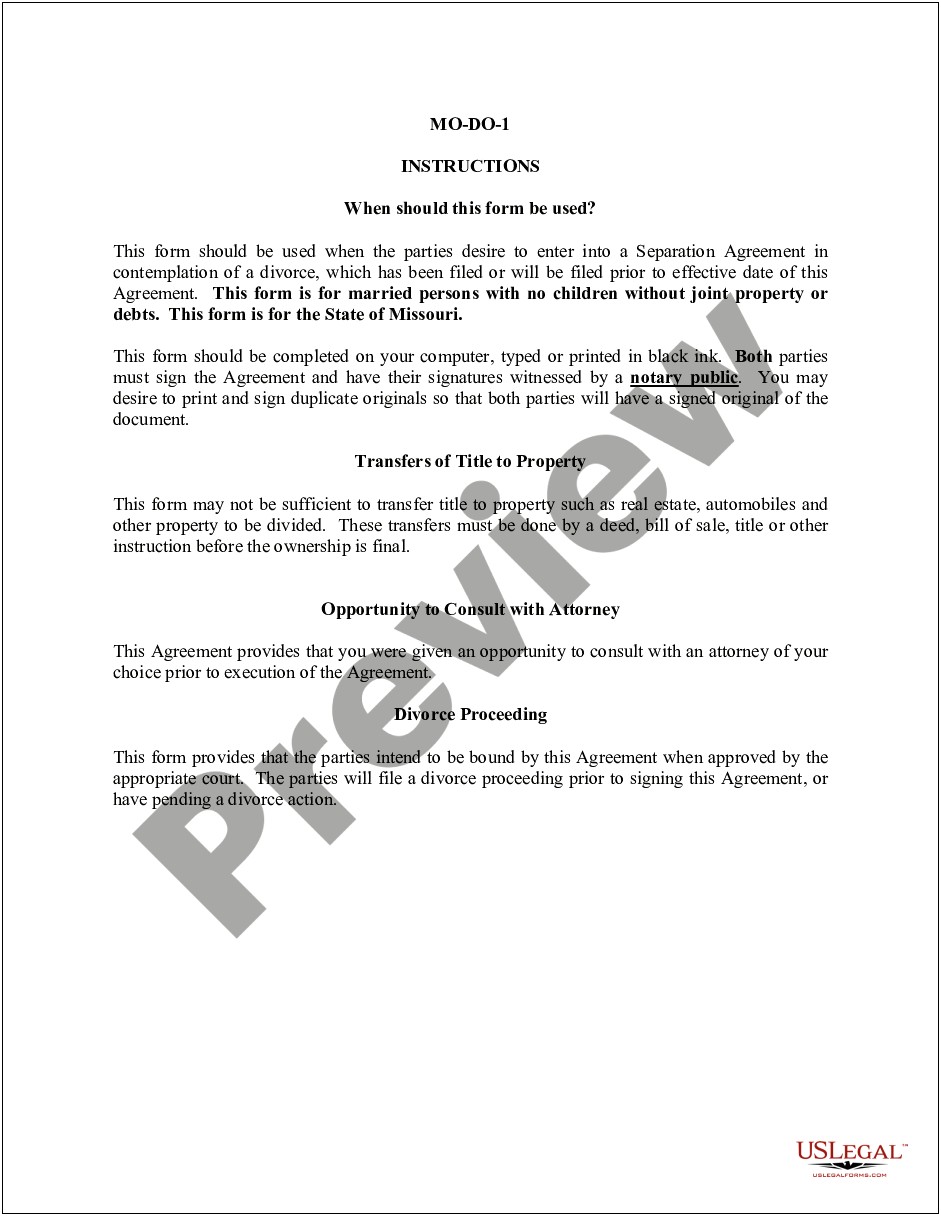 Free Legal Separation Agreement Template For Missouri