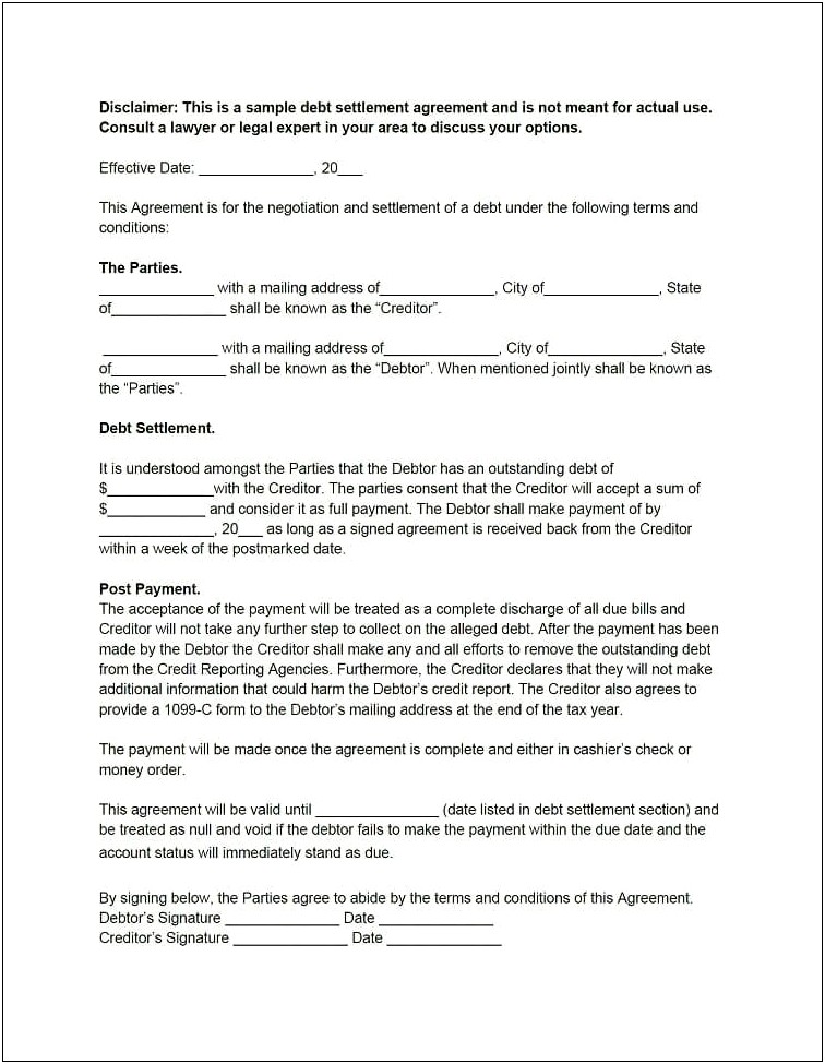 Free Legal Template Debt Release Form