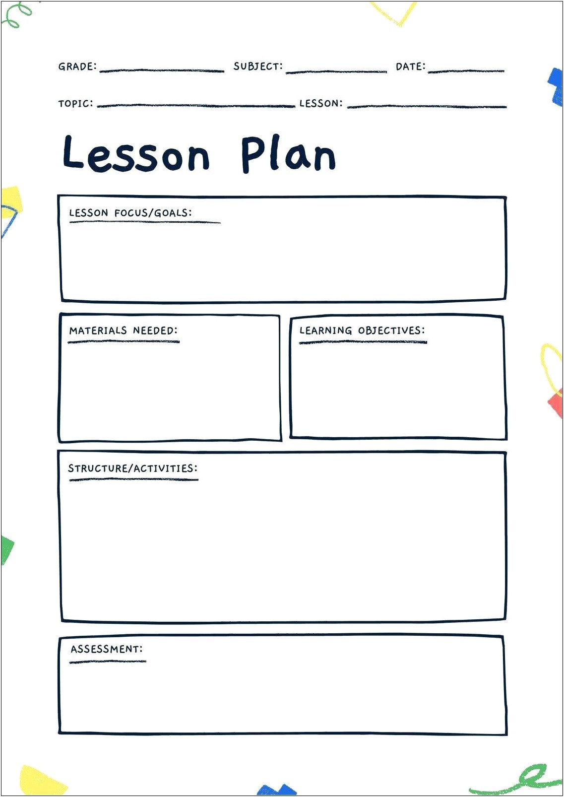 Free Lesson Plan Template For Adults