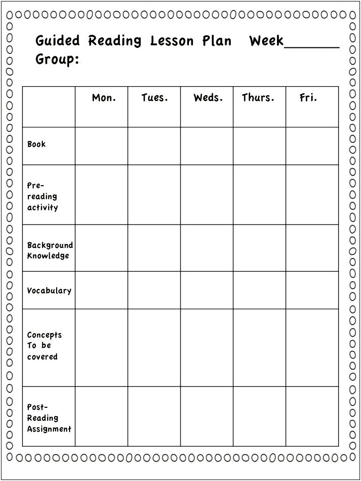 Free Lesson Plan Templates For Small Reading Groups