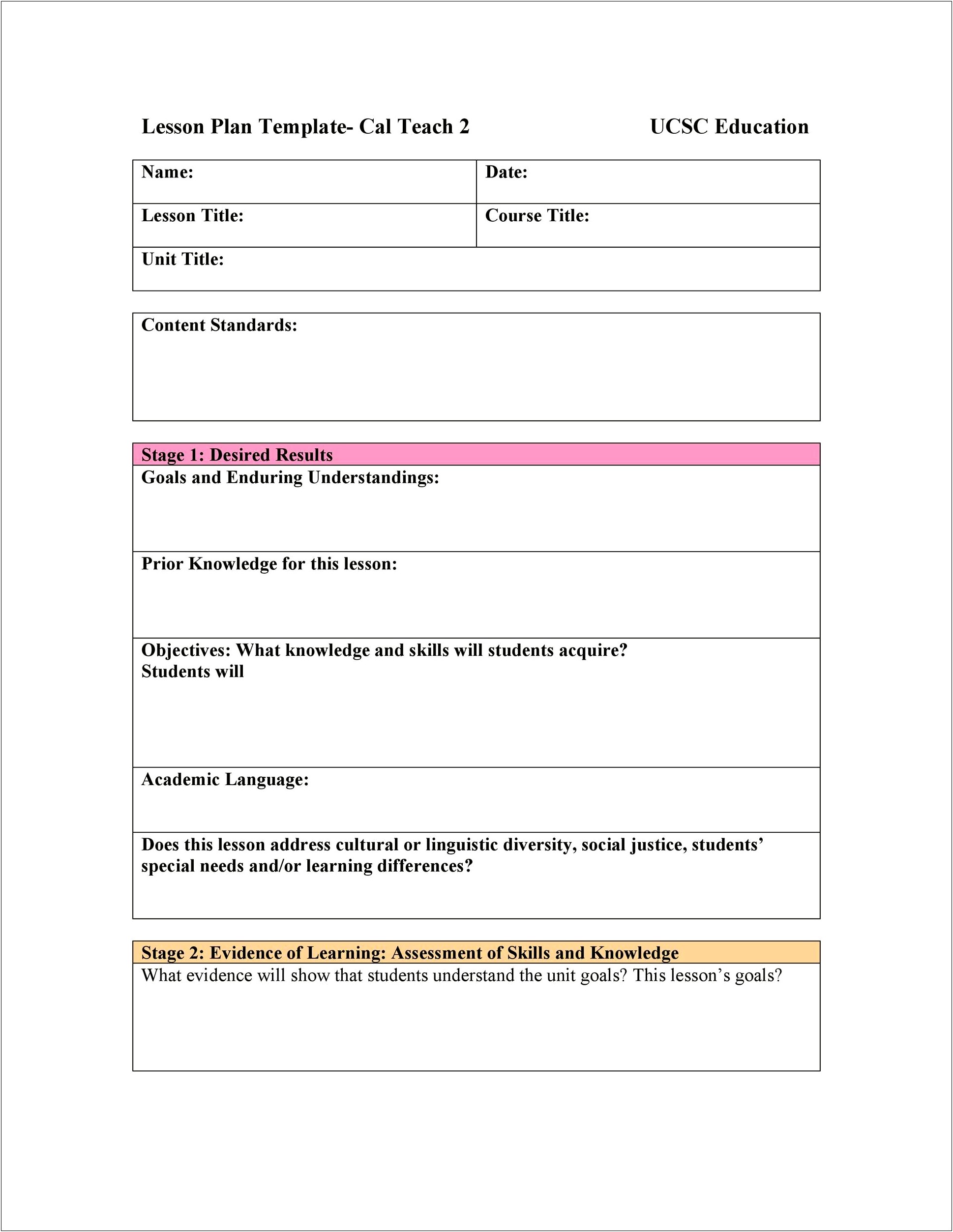 Free Lesson Plan Templates For Special Education Teachers